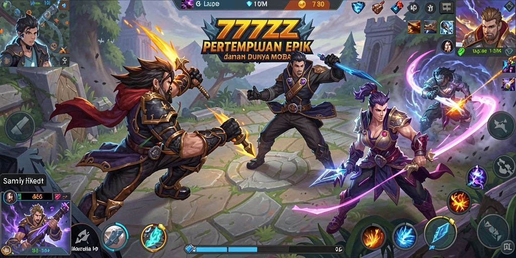 Screenshot gameplay 777ZX menampilkan aksi pertempuran yang intens dalam MOBA.
