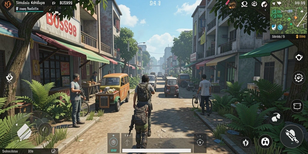 Screenshot gameplay BOS898 menampilkan dunia simulasi yang realistis dan interaktif.