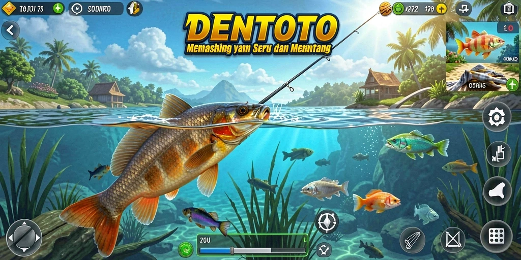 Tampilan gameplay DENTOTO dengan aksi memancing yang menegangkan.