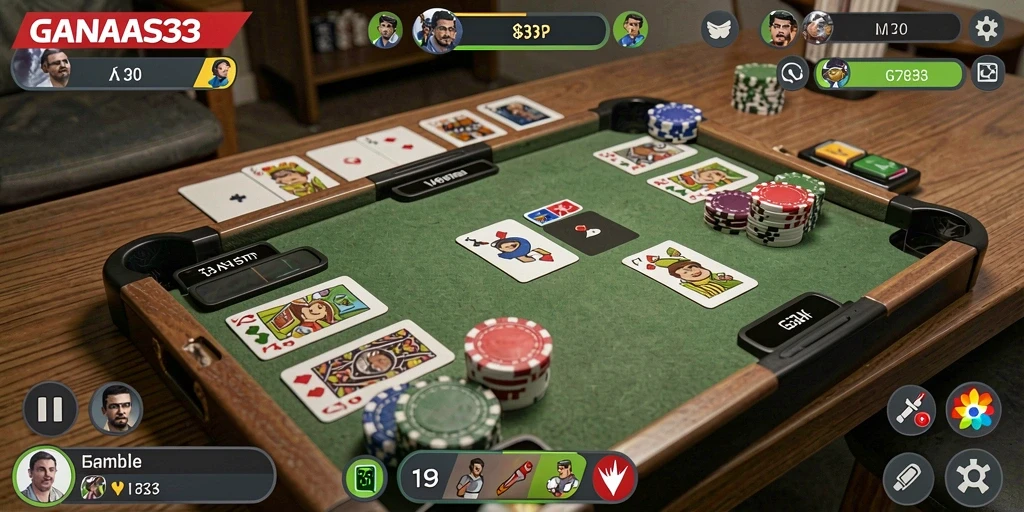 Screenshot menunjukkan gameplay seru GANAS33 dalam permainan Gaple.