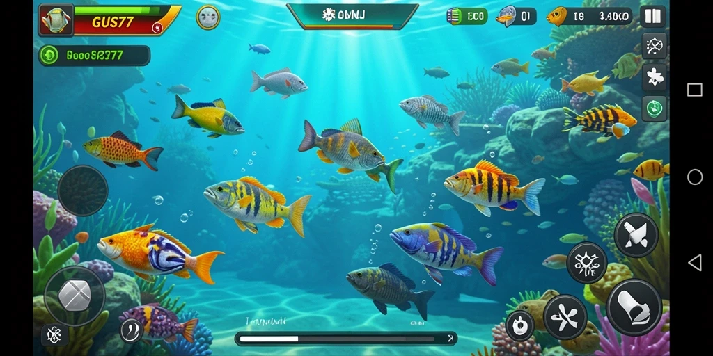 Screenshot gameplay GUS77 yang menampilkan aksi menembak ikan.