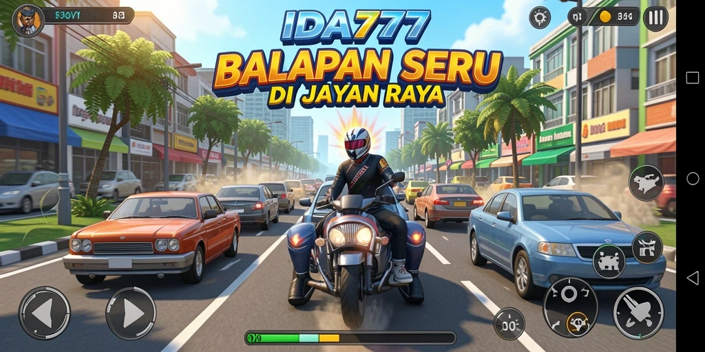 Screenshot menunjukkan gameplay balapan yang mendebarkan dan penuh aksi.