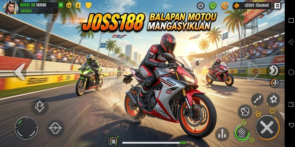Screenshoot gameplay JOSS188 menampilkan aksi balapan motor yang mendebarkan.