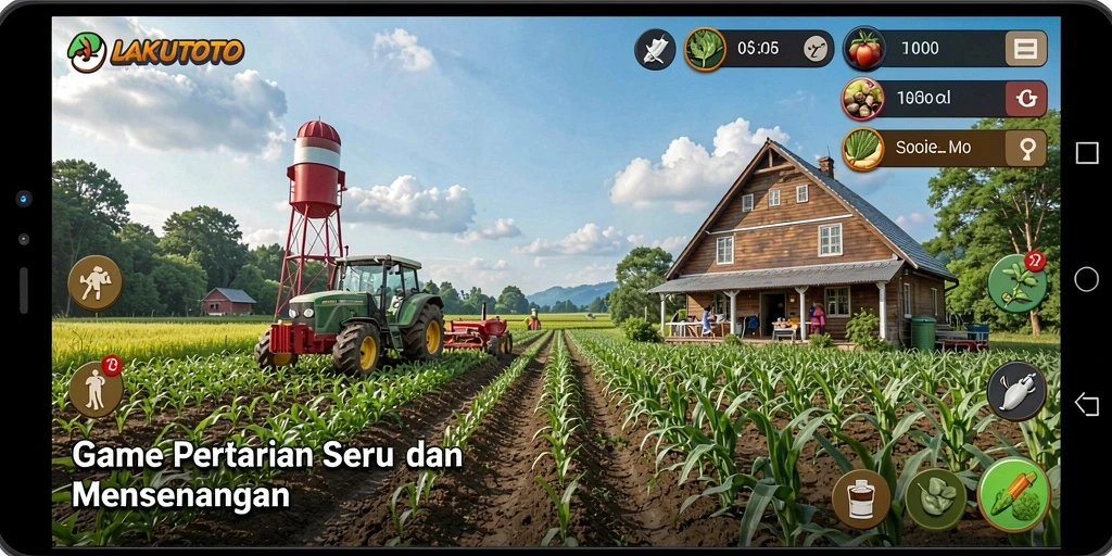 Tampilan gameplay LAKUTOTO yang menarik dengan kebun yang subur.