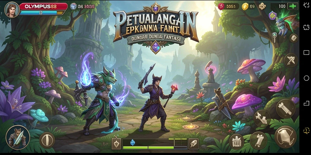 Screenshot gameplay OLYMPUS88 menampilkan aksi seru dan dunia fantasi yang luas.