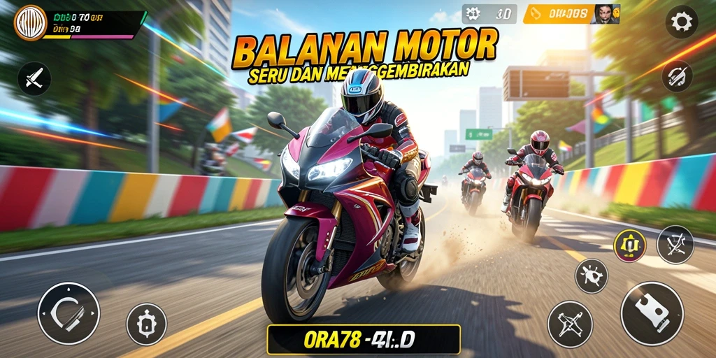 Screenshot ORA78 menampilkan aksi balapan motor yang mendebarkan.