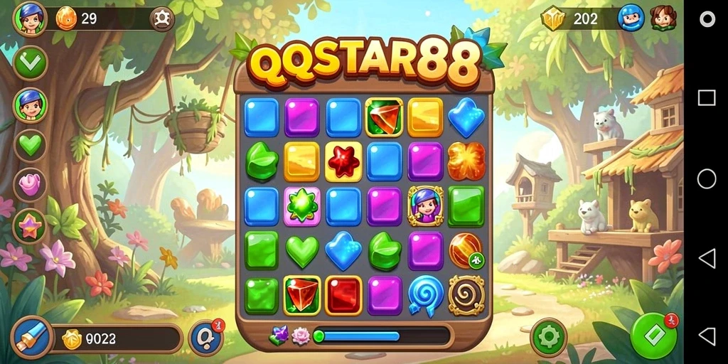 Screenshot menunjukkan gameplay Match-3 yang penuh warna dan menantang.