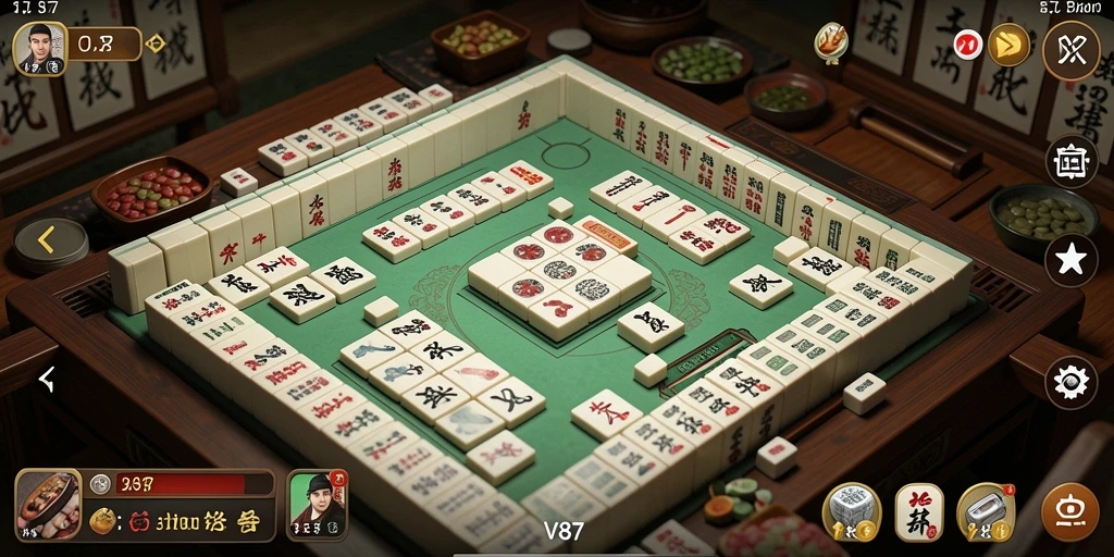 Screenshot V87 menampilkan gameplay Mahjong yang seru dan interaktif.